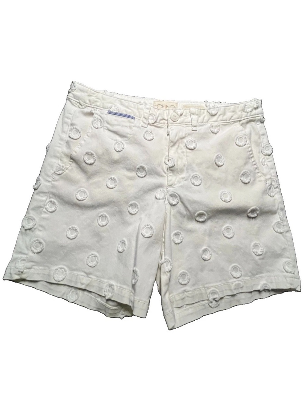 Chino by Anthropologie Relaxed White Poke-a-dot Walking Shorts, 29